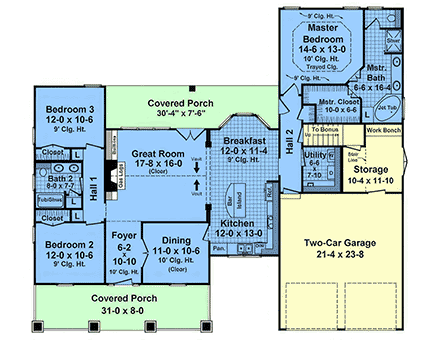 Country, Craftsman, Farmhouse House Plan 60193 with 3 Beds, 2 Baths, 2 Car Garage First Level Plan