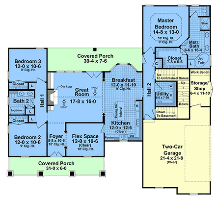 Country, Craftsman, Farmhouse, Traditional House Plan 60194 with 3 Beds, 2 Baths, 2 Car Garage First Level Plan
