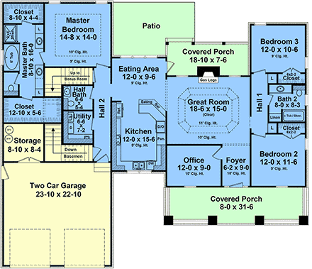 Craftsman, Farmhouse, Traditional House Plan 60196 with 3 Beds, 3 Baths, 2 Car Garage First Level Plan
