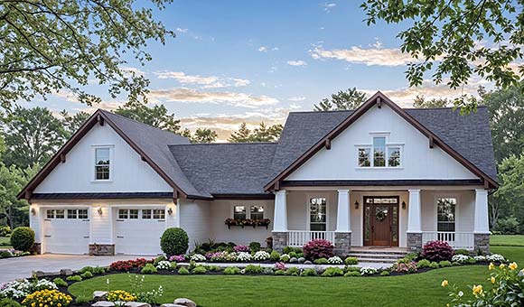 Craftsman, Farmhouse, Traditional House Plan 60196 with 3 Beds, 3 Baths, 2 Car Garage Elevation