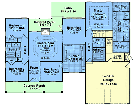 Farmhouse, Ranch, Traditional House Plan 60197 with 3 Beds, 3 Baths, 2 Car Garage First Level Plan