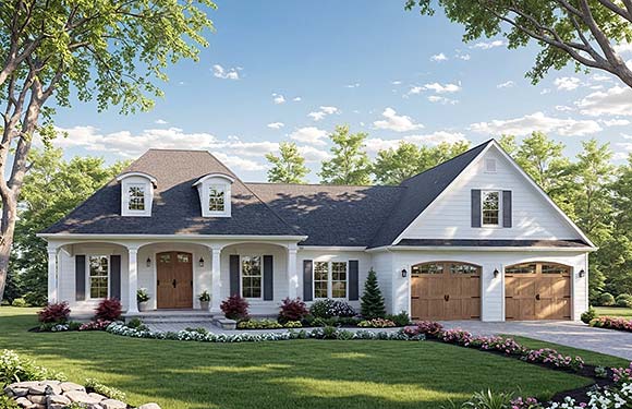 Farmhouse, Ranch, Traditional House Plan 60197 with 3 Beds, 3 Baths, 2 Car Garage Elevation
