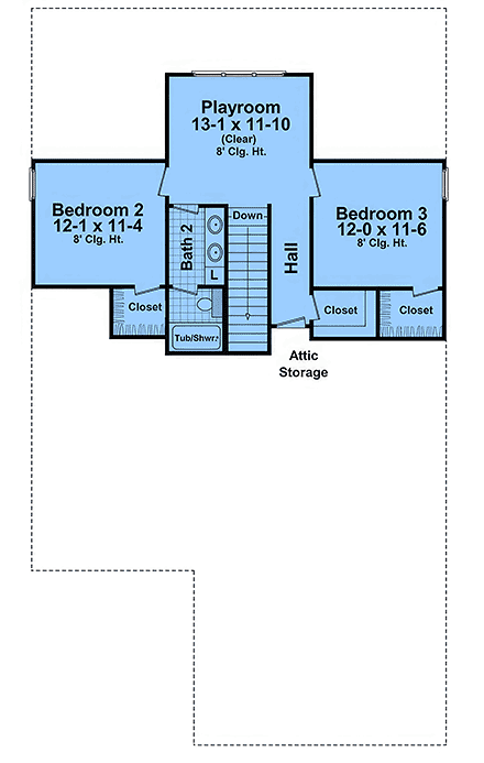 Craftsman, Farmhouse, Traditional House Plan 60198 with 3 Beds, 3 Baths, 2 Car Garage Second Level Plan