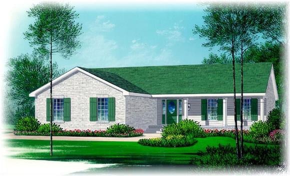 Ranch House Plan 60203 with 3 Beds, 2 Baths, 2 Car Garage Elevation