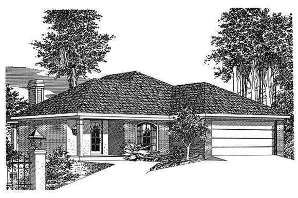 European House Plan 60206 with 3 Beds, 2 Baths, 2 Car Garage Elevation