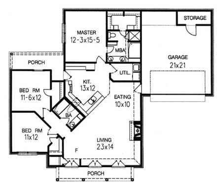 Colonial House Plan 60209 with 3 Beds, 2 Baths, 2 Car Garage First Level Plan