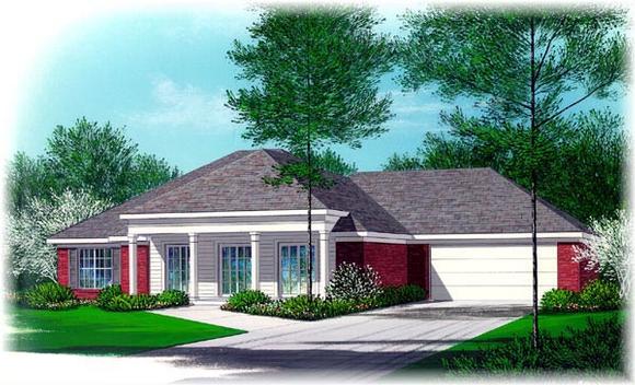Colonial House Plan 60209 with 3 Beds, 2 Baths, 2 Car Garage Elevation