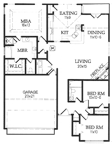 Traditional House Plan 60211 with 3 Beds, 2 Baths, 2 Car Garage First Level Plan