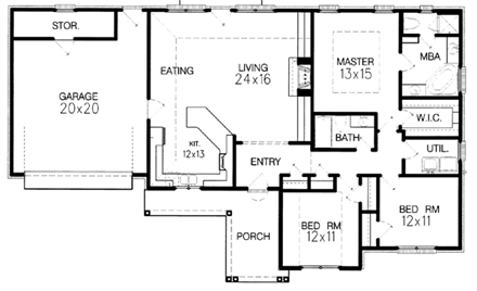 Traditional House Plan 60213 with 3 Beds, 2 Baths, 2 Car Garage First Level Plan