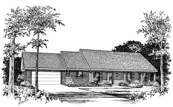 Ranch House Plan 60214 with 3 Beds, 2 Baths, 2 Car Garage Elevation