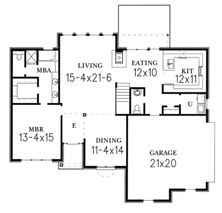 European House Plan 60236 with 3 Beds, 3 Baths, 2 Car Garage First Level Plan