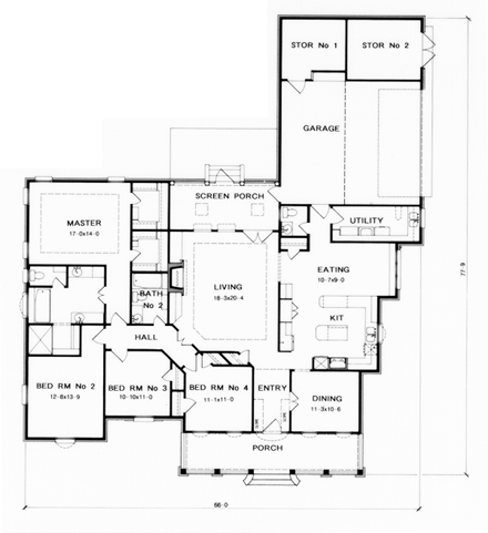 House Plan 60255 - Colonial Style with 2395 Sq Ft, 4 Bed, 2 Bath,