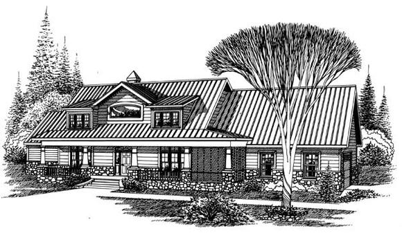 Ranch House Plan 60287 with 4 Beds, 4 Baths, 2 Car Garage Elevation