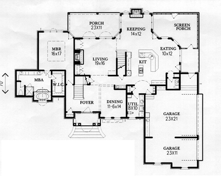 Traditional House Plan 60330 with 4 Beds, 4 Baths, 3 Car Garage First Level Plan