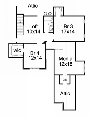 European House Plan 60331 with 4 Beds, 4 Baths, 3 Car Garage Second Level Plan
