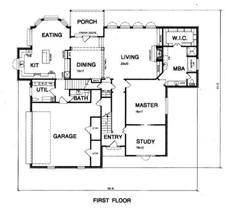 Traditional House Plan 60332 with 4 Beds, 4 Baths, 2 Car Garage First Level Plan