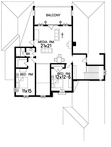 Country House Plan 60335 with 4 Beds, 4 Baths, 3 Car Garage Second Level Plan