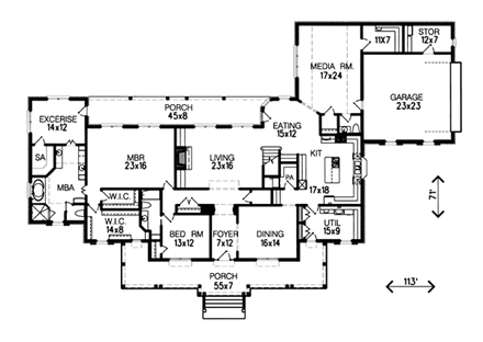 Colonial House Plan 60343 with 5 Beds, 5 Baths, 2 Car Garage First Level Plan