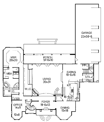 Mediterranean House Plan 60345 with 5 Beds, 4 Baths, 5 Car Garage First Level Plan