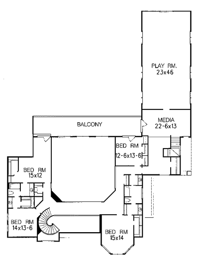 Mediterranean House Plan 60345 with 5 Beds, 4 Baths, 5 Car Garage Second Level Plan