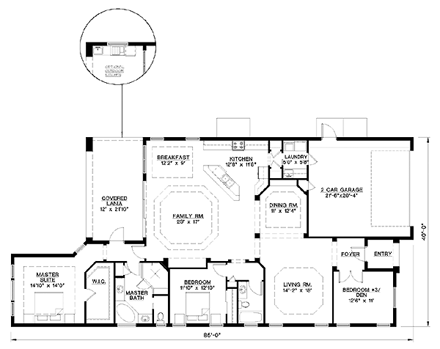Florida, Mediterranean House Plan 60401 with 2 Beds, 2 Baths, 2 Car Garage First Level Plan