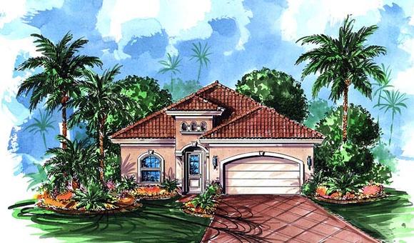 Florida, Mediterranean House Plan 60401 with 2 Beds, 2 Baths, 2 Car Garage Elevation
