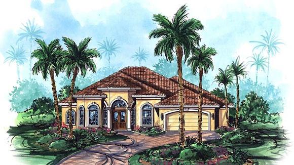 Florida, Mediterranean House Plan 60404 with 3 Beds, 3 Baths, 2 Car Garage Elevation