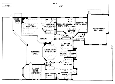 Mediterranean House Plan 60405 with 3 Beds, 3 Baths, 3 Car Garage First Level Plan