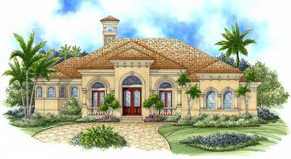 Florida, Mediterranean House Plan 60406 with 3 Beds, 3 Baths, 3 Car Garage Elevation