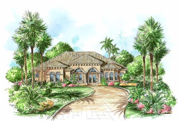 Florida, Mediterranean House Plan 60408 with 3 Beds, 3 Baths, 3 Car Garage Elevation