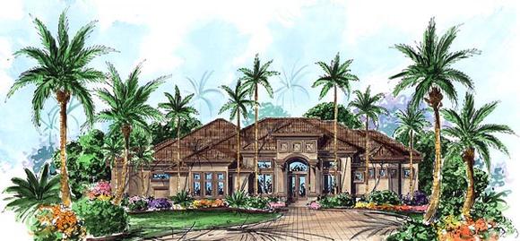 Florida, Mediterranean House Plan 60410 with 3 Beds, 3 Baths, 2 Car Garage Elevation
