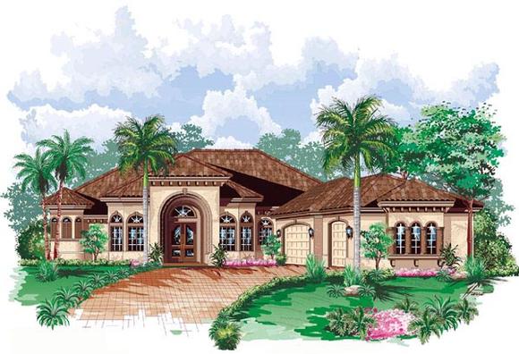 Florida, Mediterranean House Plan 60413 with 3 Beds, 4 Baths, 3 Car Garage Elevation