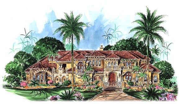 Florida, Mediterranean House Plan 60419 with 6 Beds, 9 Baths, 6 Car Garage Elevation