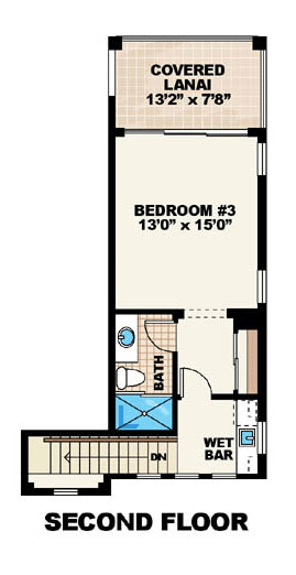 Florida, Mediterranean House Plan 60420 with 3 Beds, 3 Baths, 2 Car Garage Second Level Plan