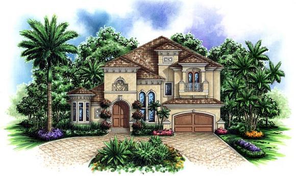 Florida, Mediterranean House Plan 60421 with 4 Beds, 4 Baths, 3 Car Garage Elevation