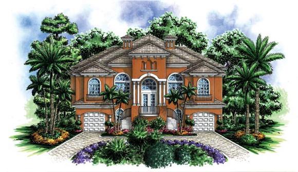 Coastal, Florida, Mediterranean House Plan 60422 with 3 Beds, 4 Baths, 3 Car Garage Elevation