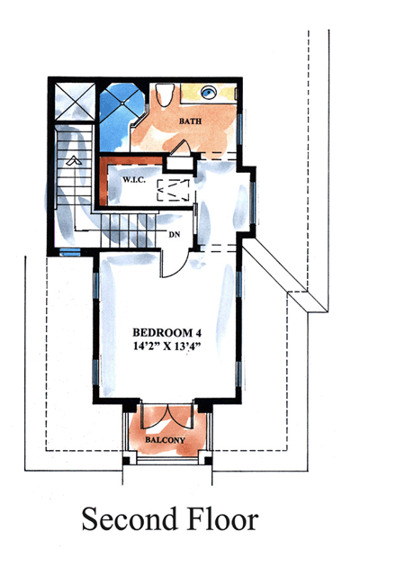 Florida, Mediterranean House Plan 60433 with 4 Beds, 4 Baths, 2 Car Garage Second Level Plan
