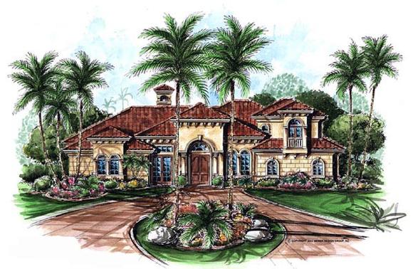 Florida, Mediterranean House Plan 60433 with 4 Beds, 4 Baths, 2 Car Garage Elevation