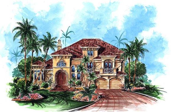 Florida, Mediterranean House Plan 60434 with 4 Beds, 4 Baths, 2 Car Garage Elevation