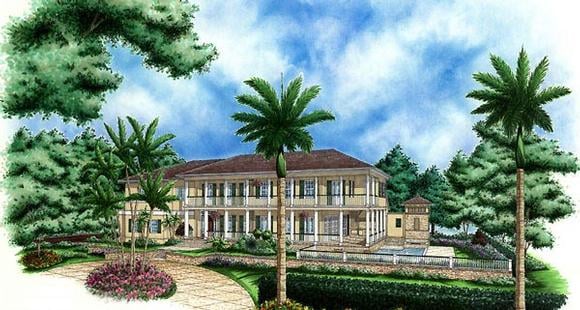 Florida, Mediterranean, Plantation House Plan 60438 with 4 Beds, 5 Baths, 3 Car Garage Elevation