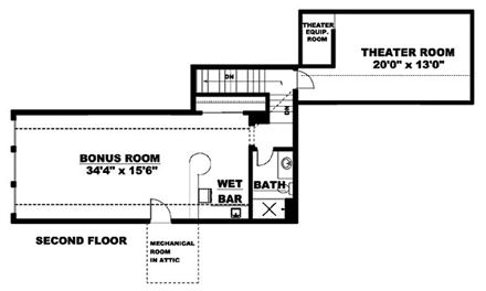 Florida, Mediterranean House Plan 60447 with 4 Beds, 4 Baths, 3 Car Garage Second Level Plan