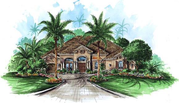 Florida, Mediterranean House Plan 60447 with 4 Beds, 4 Baths, 3 Car Garage Elevation