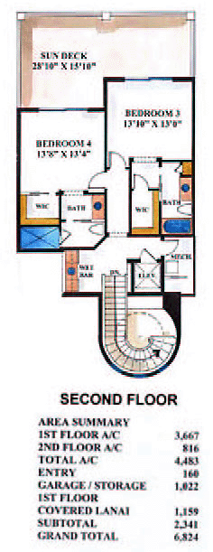 Florida, Mediterranean House Plan 60451 with 4 Beds, 5 Baths, 3 Car Garage Second Level Plan