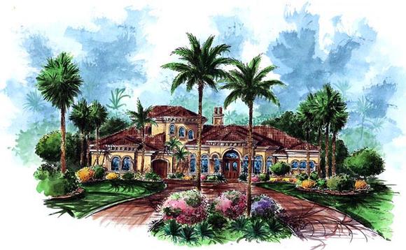 Florida, Mediterranean House Plan 60451 with 4 Beds, 5 Baths, 3 Car Garage Elevation