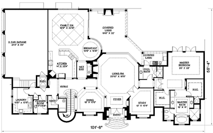 Florida, Mediterranean House Plan 60453 with 4 Beds, 6 Baths, 3 Car Garage First Level Plan
