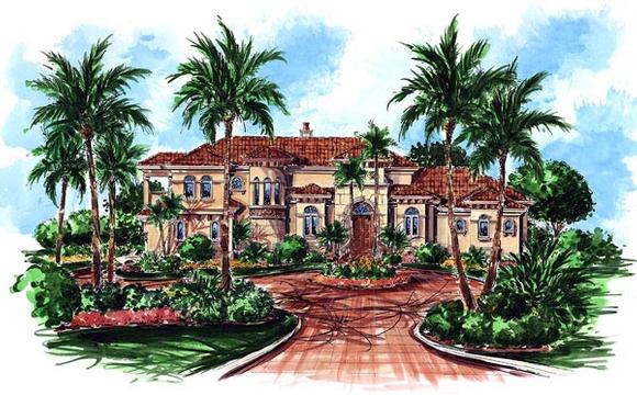 Florida, Mediterranean House Plan 60453 with 4 Beds, 6 Baths, 3 Car Garage Elevation