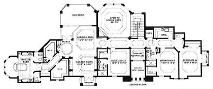 Florida, Mediterranean House Plan 60458 with 4 Beds, 5 Baths, 2 Car Garage Second Level Plan