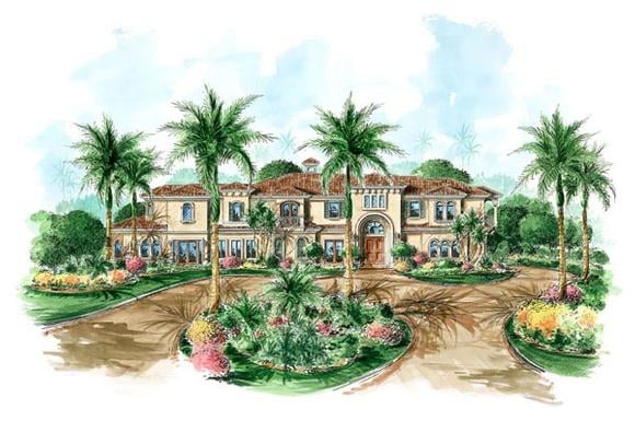 Florida, Mediterranean House Plan 60458 with 4 Beds, 5 Baths, 2 Car Garage Elevation