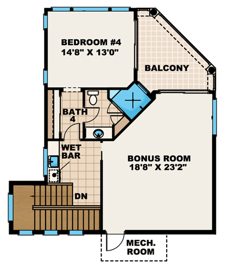 Florida, Mediterranean House Plan 60464 with 5 Beds, 6 Baths, 3 Car Garage Second Level Plan