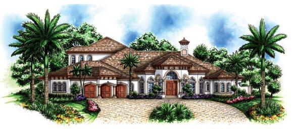 Florida, Mediterranean House Plan 60464 with 5 Beds, 6 Baths, 3 Car Garage Elevation